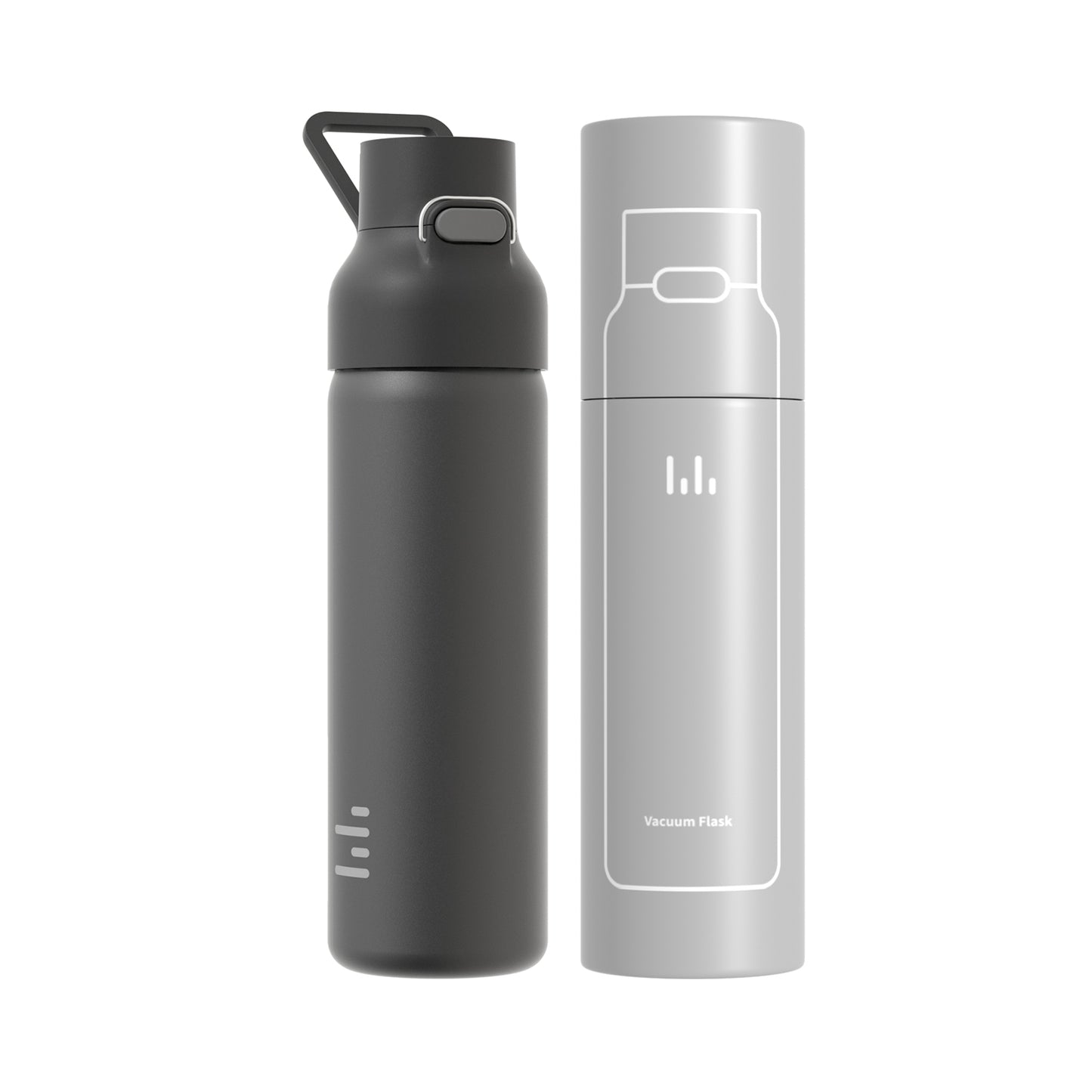 Stainless Steel Insulated Water Bottle 700mL - Gleaming Black (Side Logo)