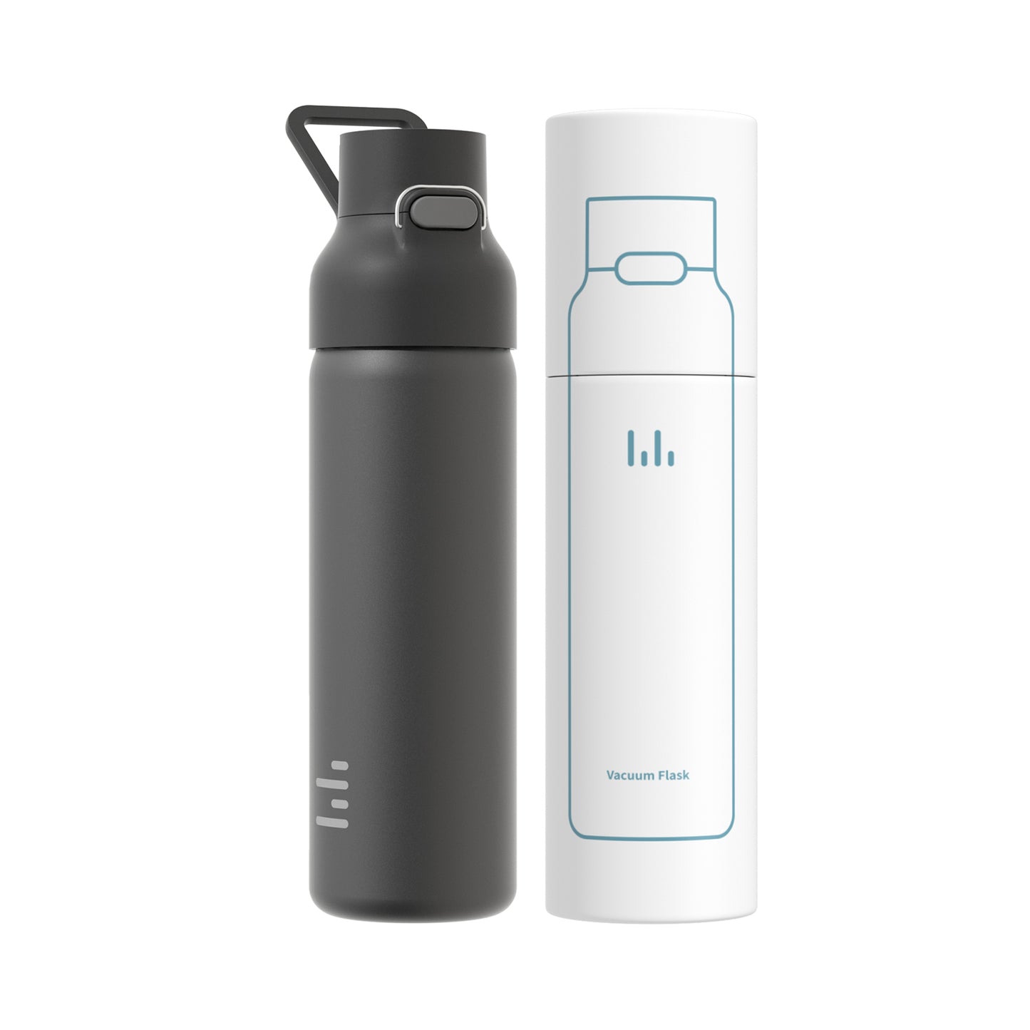 Stainless Steel Insulated Water Bottle 700mL - Gleaming Black (Side Logo)